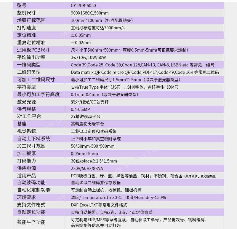 PCB激光打碼機(jī)參數(shù)